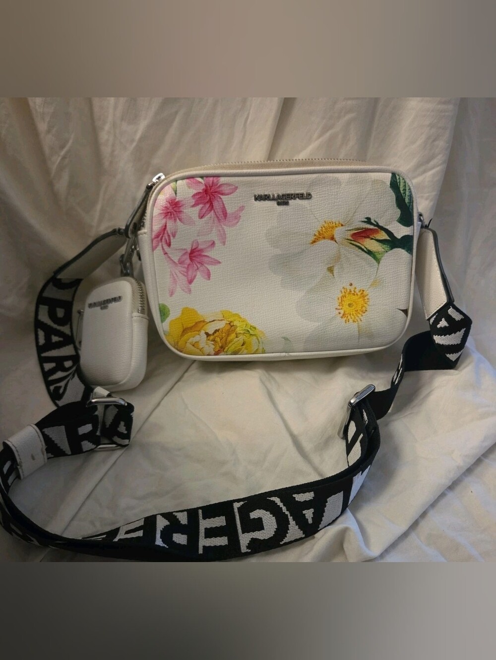 Karl Lagerfeld Paris White Floral Maybelle Crossbody Camera Bag